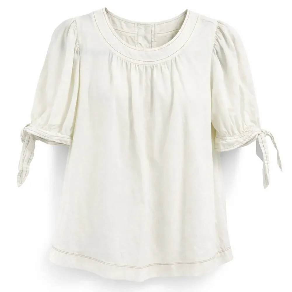 Anthropologie Cream Short Sleeve Puff Sleeve Blouse Size Small Prairie Cottage